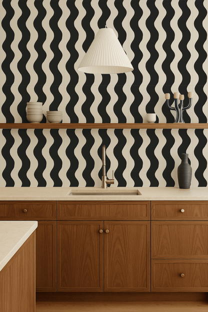 Ziggy Stripe Wallpaper, white and black - mosswell.us