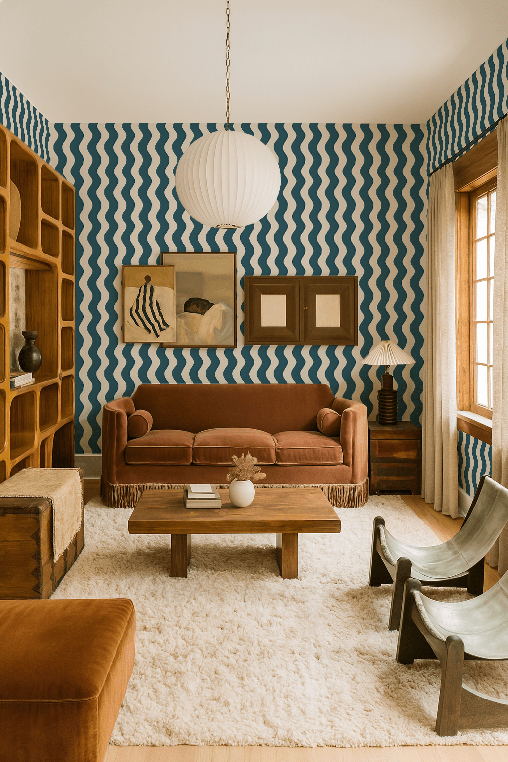 Ziggy Stripe Wallpaper, white and blue - mosswell.us