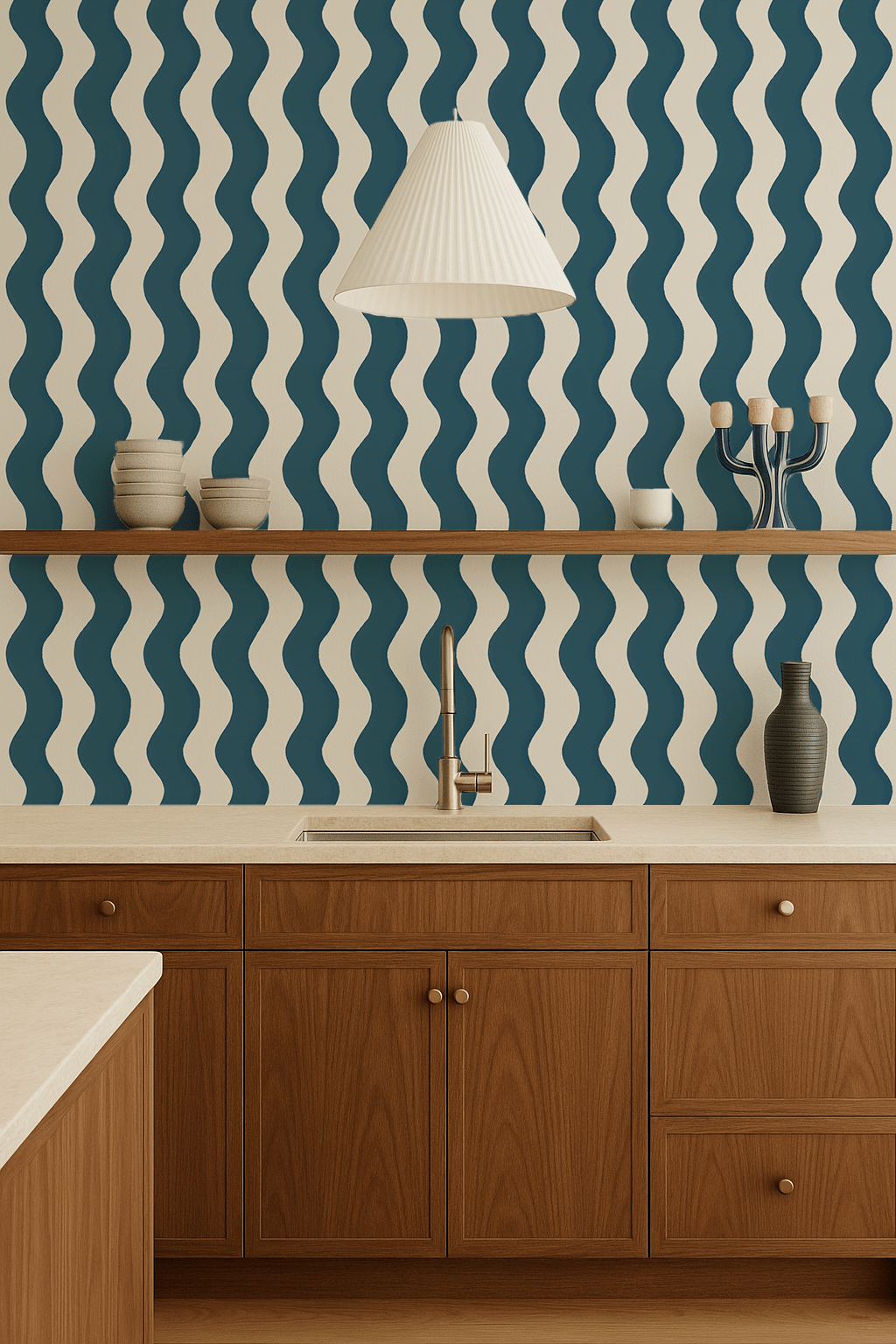 Ziggy Stripe Wallpaper, white and blue - mosswell.us