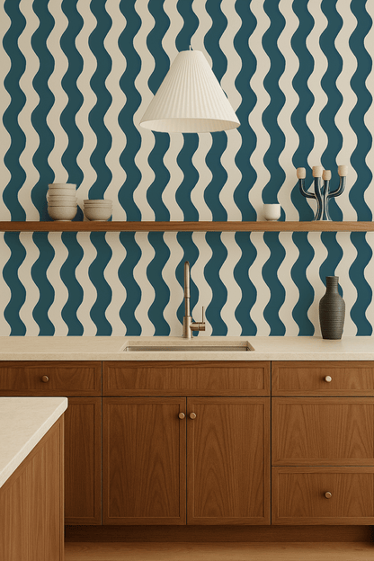 Ziggy Stripe Wallpaper, white and blue - mosswell.us