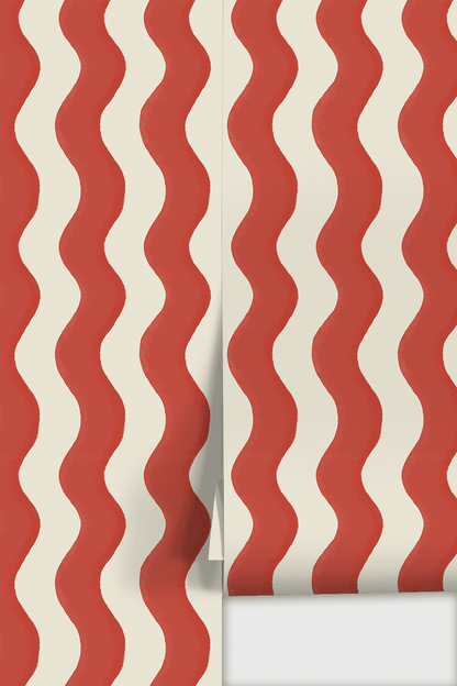 Ziggy Stripe Wallpaper, white and brick red - mosswell.us