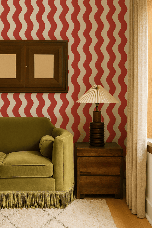 Ziggy Stripe Wallpaper, white and brick red - mosswell.us