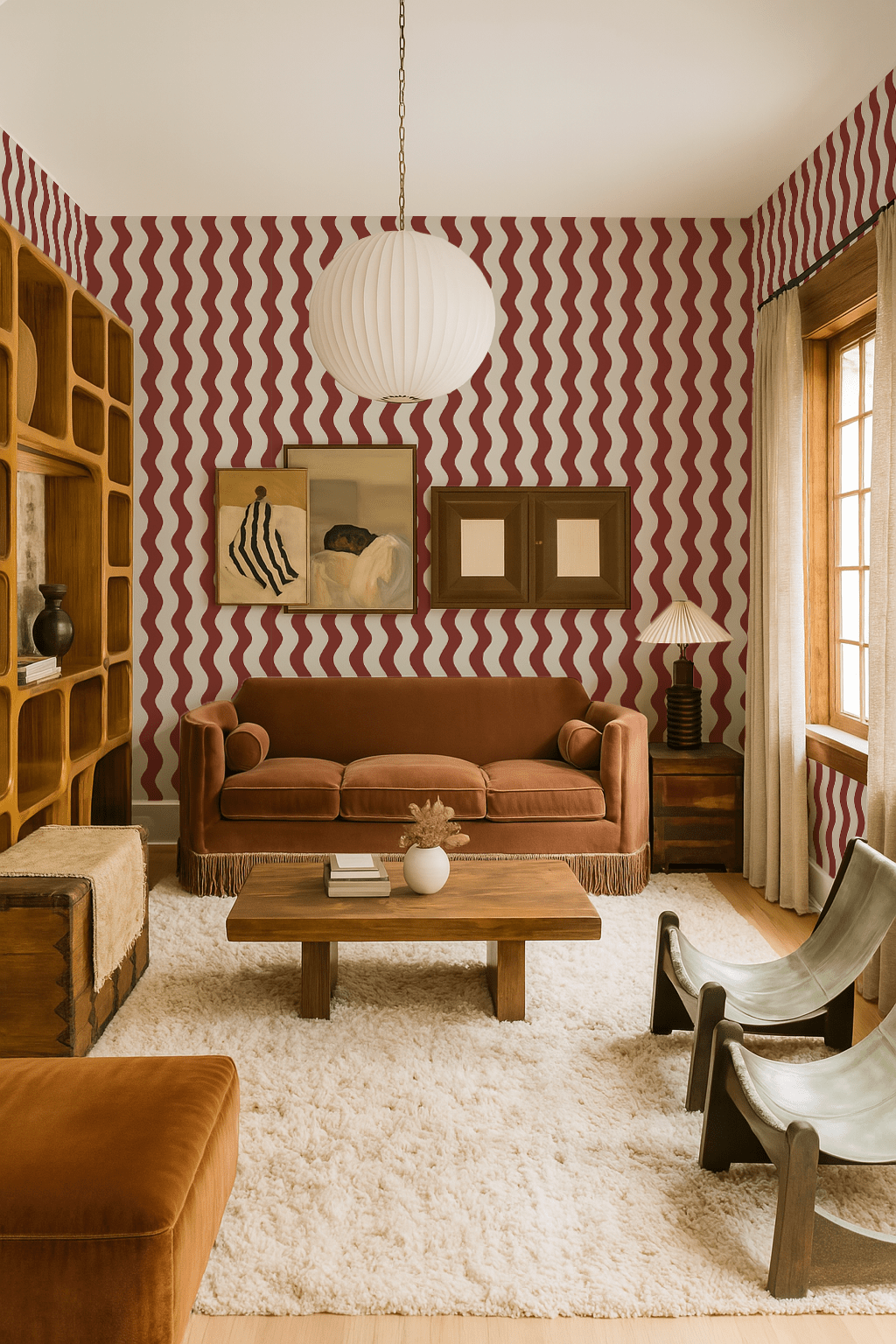 Ziggy Stripe Wallpaper, white and chili oil - mosswell.us