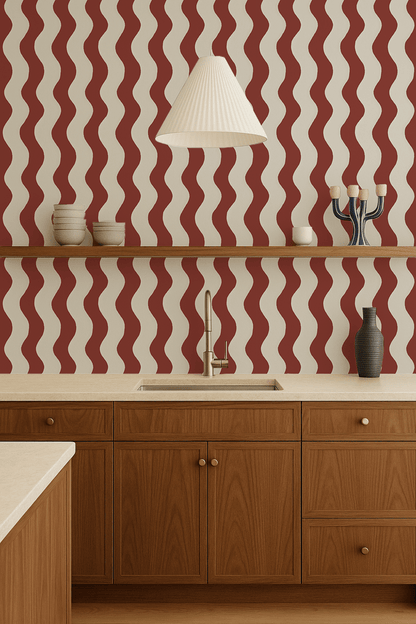 Ziggy Stripe Wallpaper, white and chili oil - mosswell.us