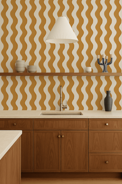 Ziggy Stripe Wallpaper, white and desert sun yellow - mosswell.us