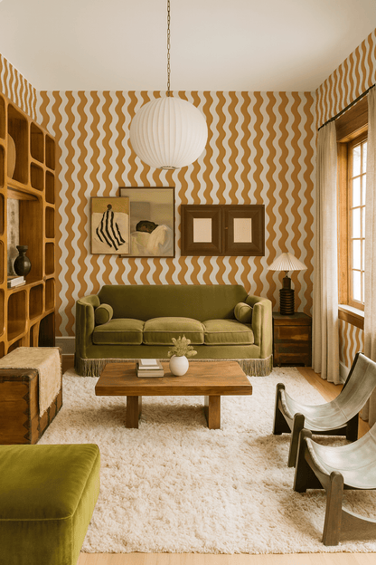 Ziggy Stripe Wallpaper, white and desert sun yellow - mosswell.us