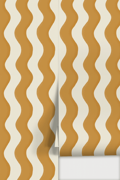 Ziggy Stripe Wallpaper, white and desert sun yellow - mosswell.us