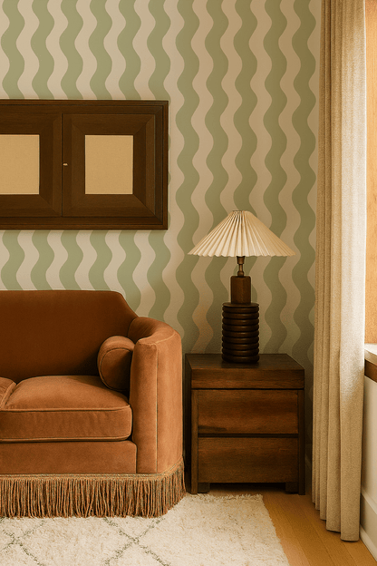 Ziggy Stripe Wallpaper, white and dusty lime - mosswell.us