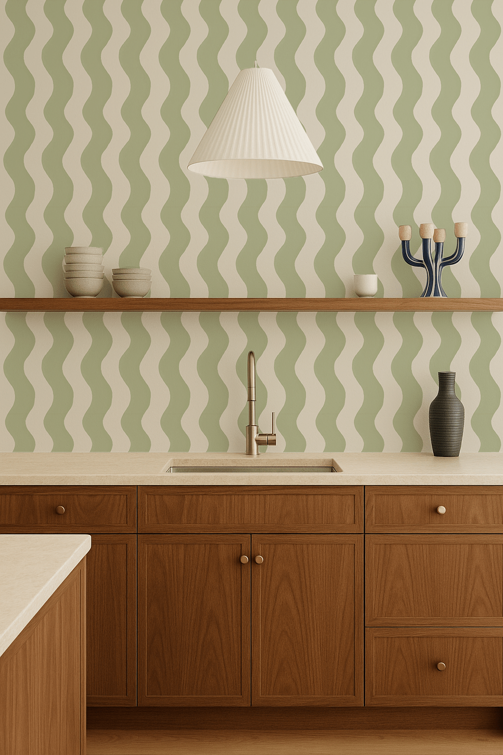 Ziggy Stripe Wallpaper, white and dusty lime - mosswell.us
