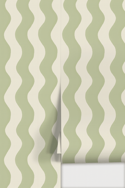 Ziggy Stripe Wallpaper, white and dusty lime - mosswell.us