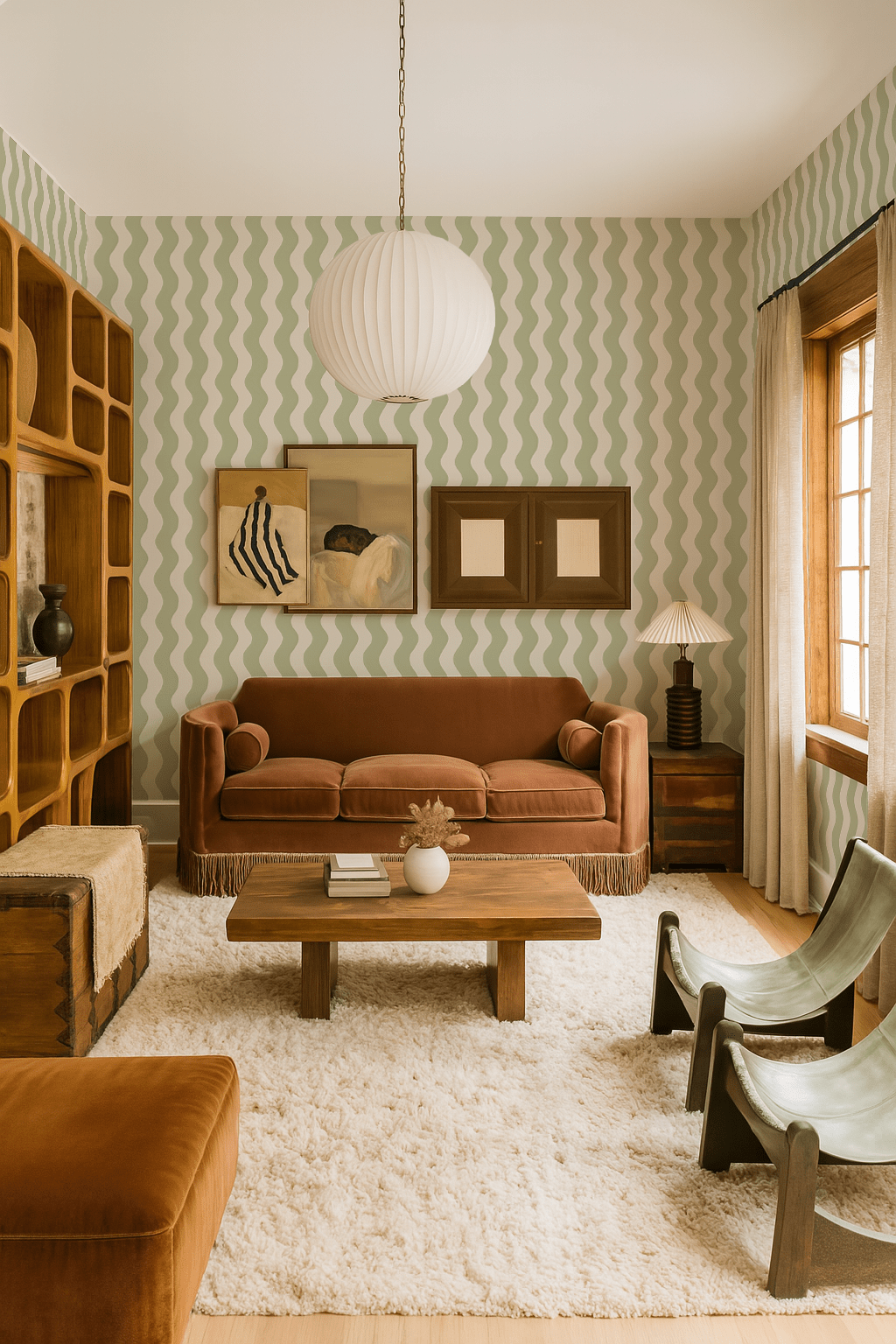 Ziggy Stripe Wallpaper, white and dusty lime - mosswell.us