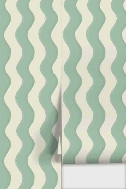Ziggy Stripe Wallpaper, white and mint - mosswell.us