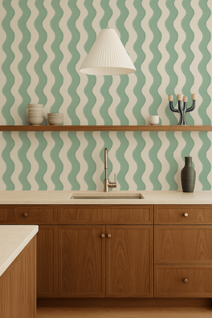 Ziggy Stripe Wallpaper, white and mint - mosswell.us