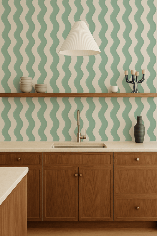 Ziggy Stripe Wallpaper, white and mint - mosswell.us