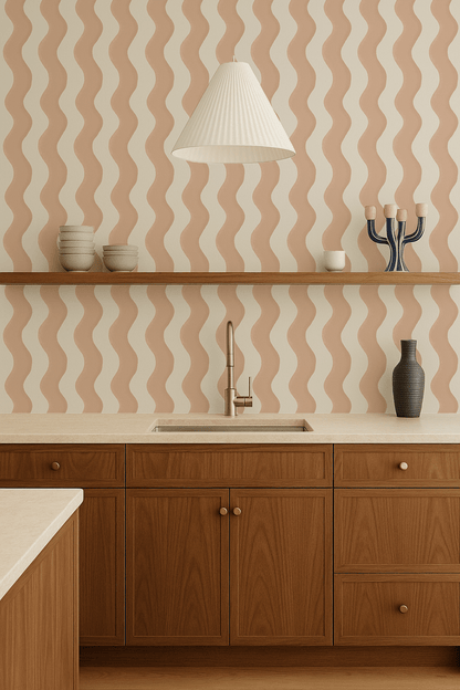 Ziggy Stripe Wallpaper, white and peach - mosswell.us