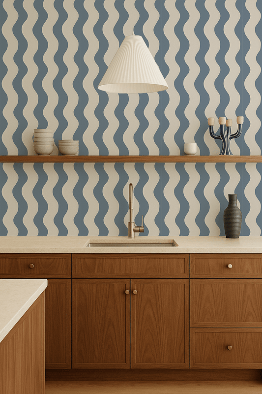 Ziggy Stripe Wallpaper, white and periwinkle - mosswell.us