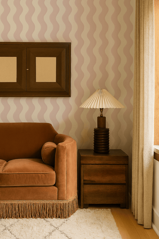 Ziggy Stripe Wallpaper, white and primrose pink - mosswell.us