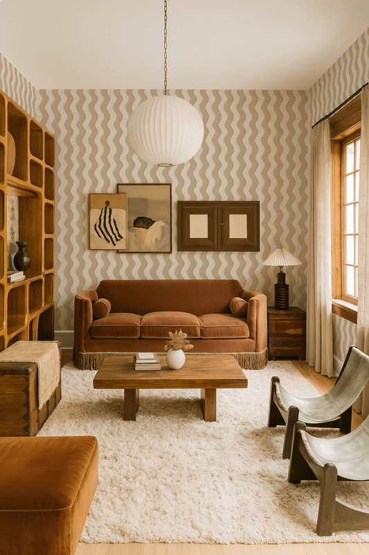 Ziggy Stripe Wallpaper, white and tan - mosswell.us