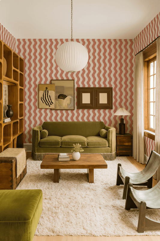 Ziggy Stripe Wallpaper, white and terra cotta - mosswell.us
