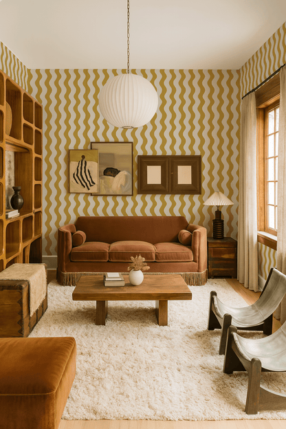 Ziggy Stripe Wallpaper, white and yellow - mosswell.us