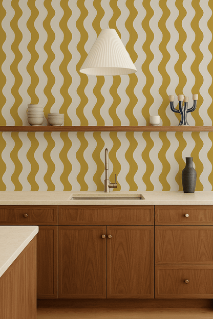 Ziggy Stripe Wallpaper, white and yellow - mosswell.us