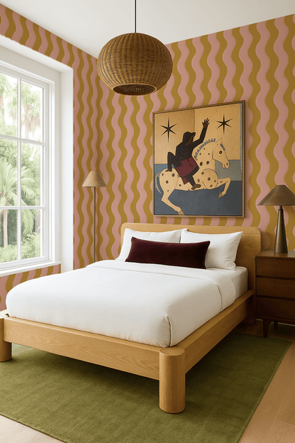 Ziggy Stripe Wallpaper, yellow and pink - mosswell.us